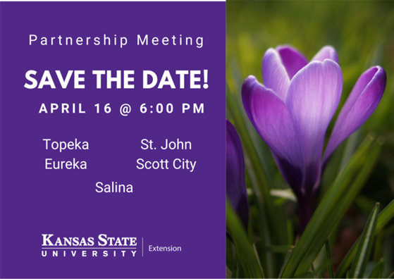 Save the date card a purple tulip. Event information provided in text.