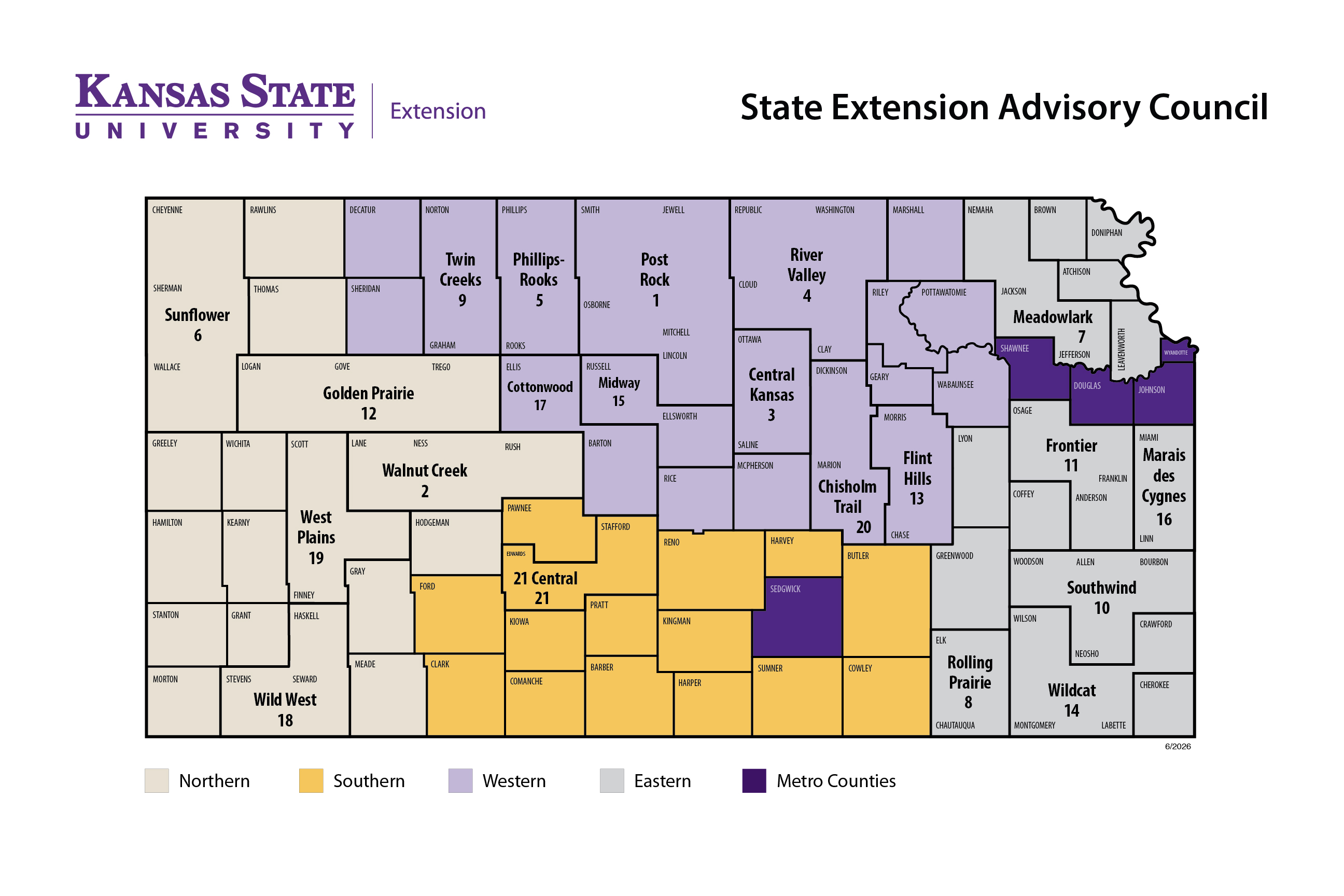 Map of State Extension Advisory Council Regions