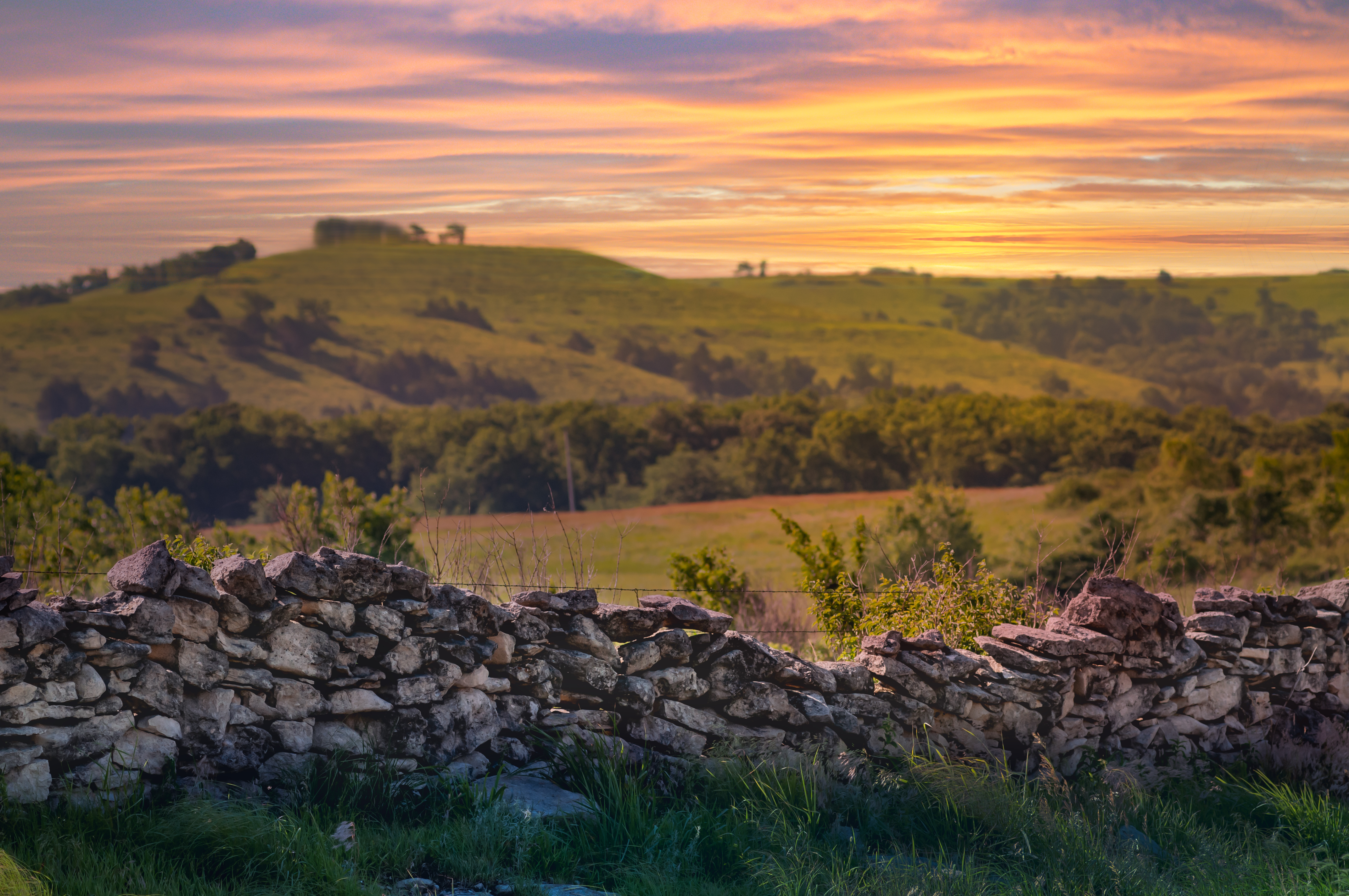 Stone wall on prairie