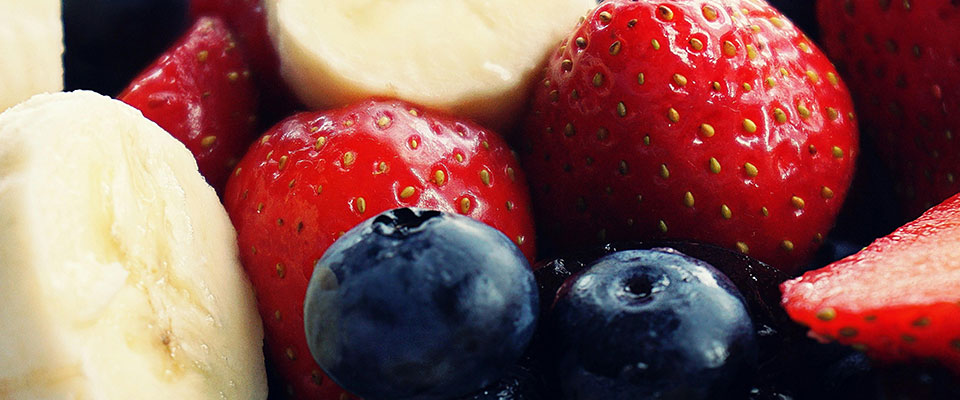 Closeup of blueberry, strawberry and sliced banana Closeup of blueberry, strawberry and sliced banana