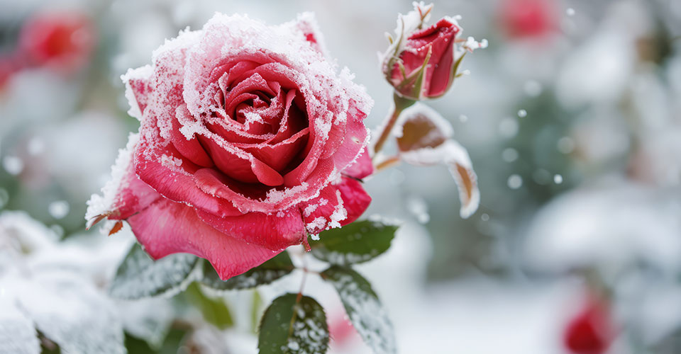 snow falling on a red rose snow falling on a red rose