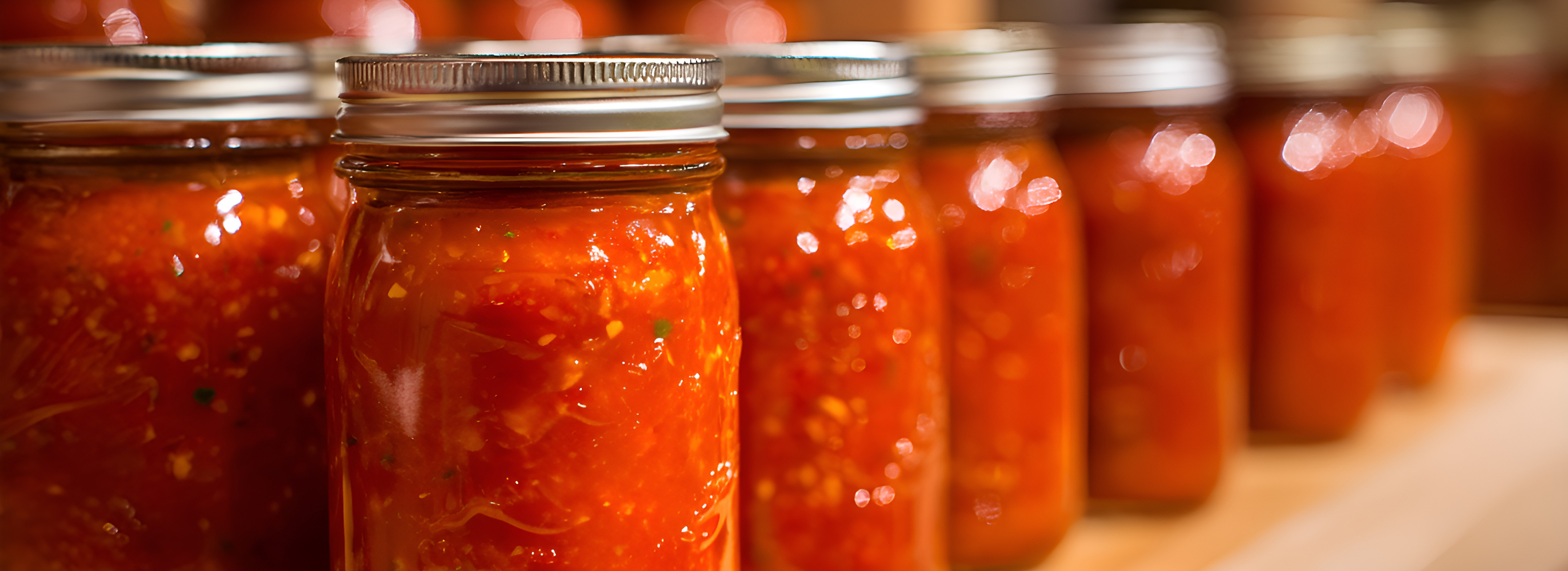 Jars of tomatoes Line of jarred tomato sauce
