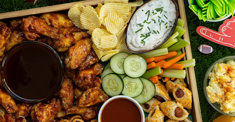 top view of party food tray